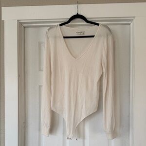 Abercrombie & Fitch Cream Long Sleeve Bodysuit